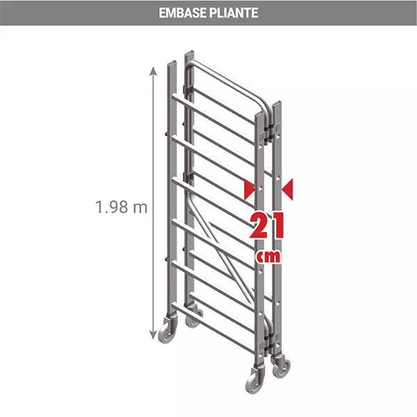 Echafaudage roulant 2 plateaux - Embase pliante - Hauteur de travail max. 2.87m
