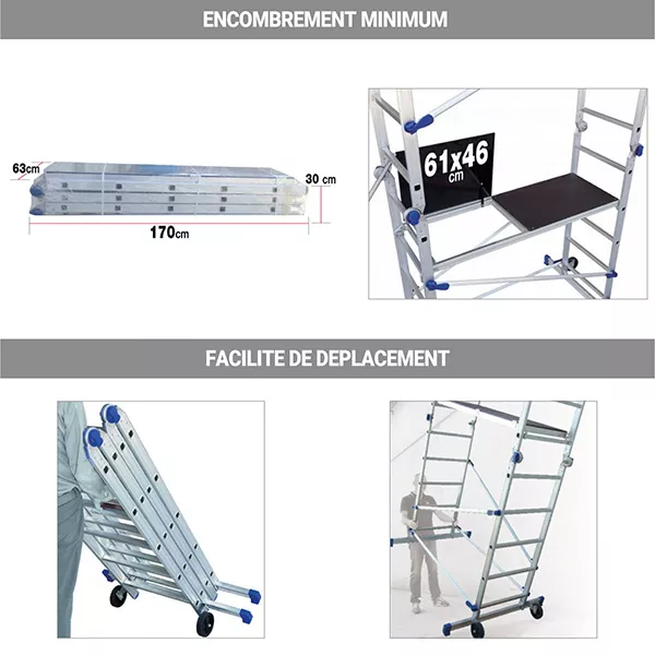 Echafaudage domestique pliable : 3.78m haut. travail max
